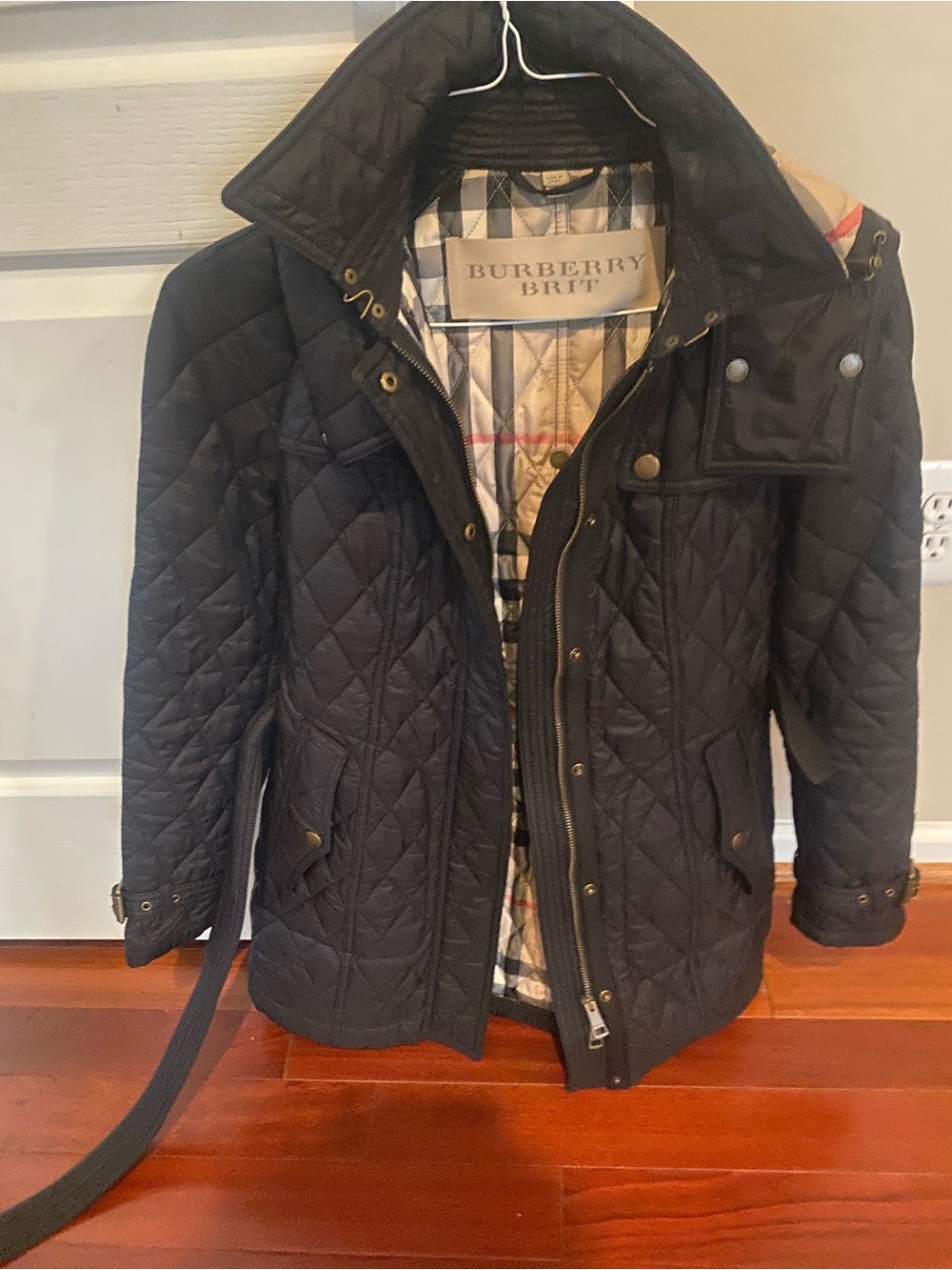 Burberry Brit Quilted Navy Puffer Jacket with Signature Check Lining